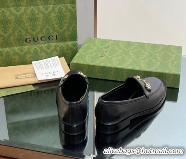 Big Discount Gucci Jordaan Leather Loafers with Crystals Black 1012051