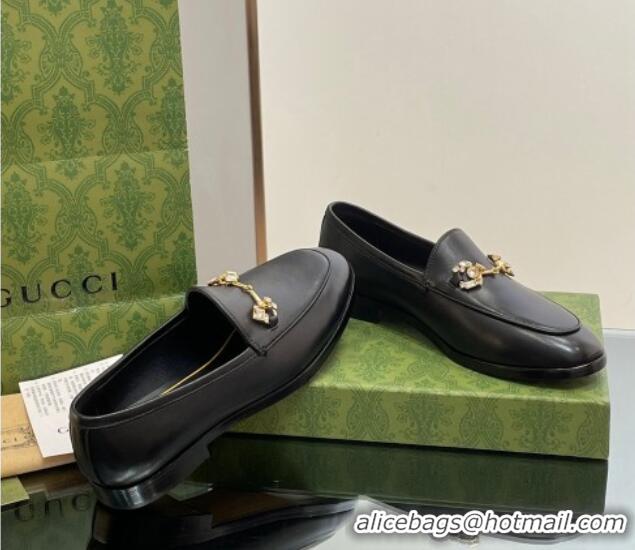 Big Discount Gucci Jordaan Leather Loafers with Crystals Black 1012051