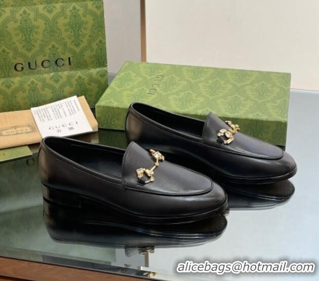 Big Discount Gucci Jordaan Leather Loafers with Crystals Black 1012051