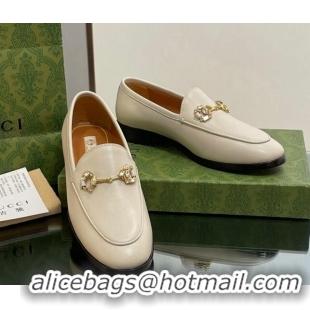 Trendy Design Gucci Jordaan Leather Loafers with Crystals White 1012053