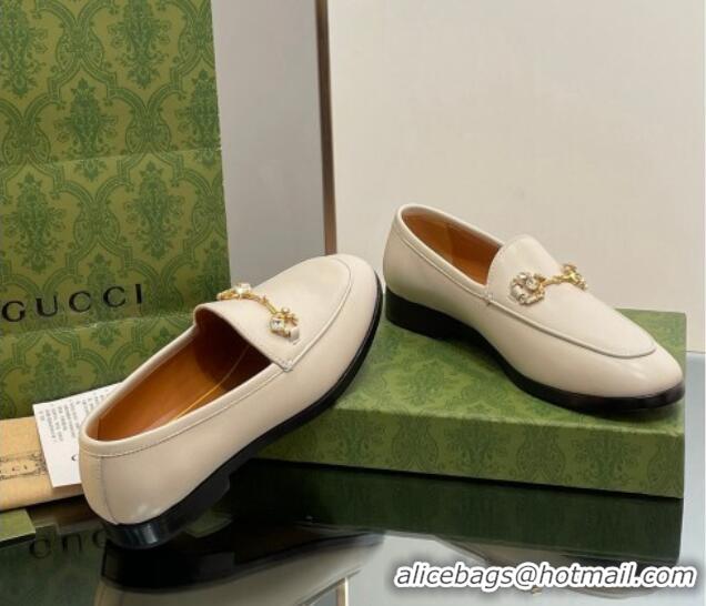 Trendy Design Gucci Jordaan Leather Loafers with Crystals White 1012053