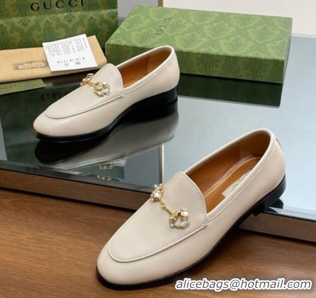 Trendy Design Gucci Jordaan Leather Loafers with Crystals White 1012053