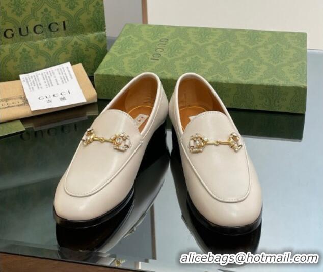 Trendy Design Gucci Jordaan Leather Loafers with Crystals White 1012053