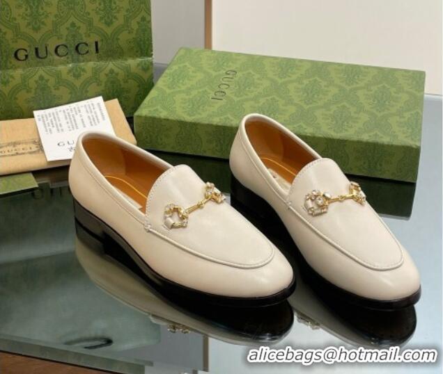 Trendy Design Gucci Jordaan Leather Loafers with Crystals White 1012053