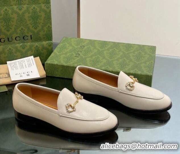 Trendy Design Gucci Jordaan Leather Loafers with Crystals White 1012053