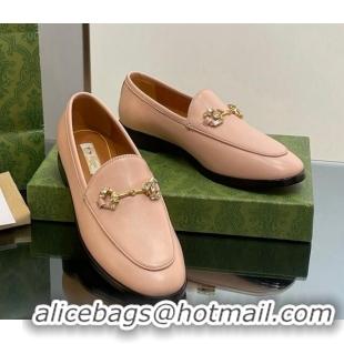 Buy Fashionable Gucci Jordaan Leather Loafers with Crystals Light Pink 1012054 