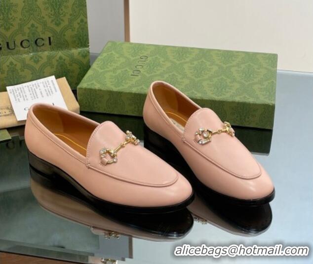 Buy Fashionable Gucci Jordaan Leather Loafers with Crystals Light Pink 1012054 