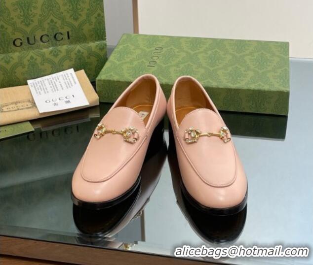 Buy Fashionable Gucci Jordaan Leather Loafers with Crystals Light Pink 1012054 