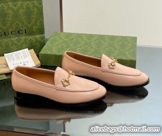 Buy Fashionable Gucci Jordaan Leather Loafers with Crystals Light Pink 1012054 