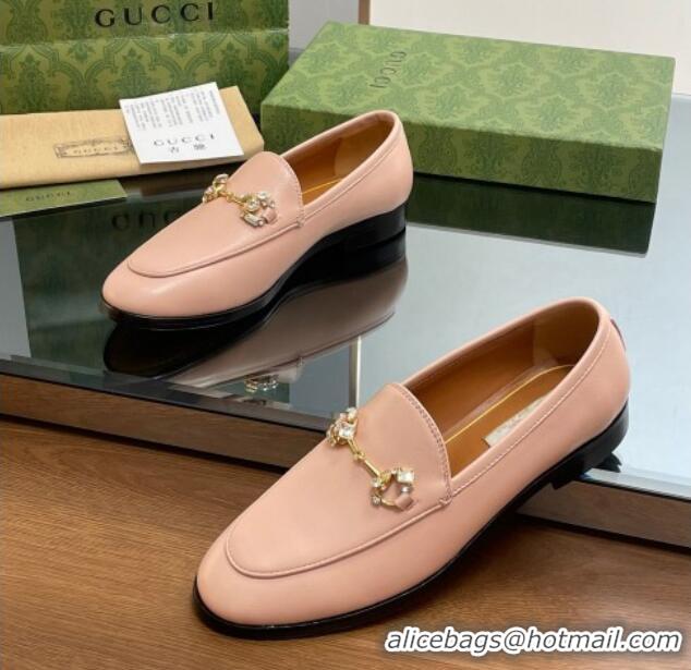 Buy Fashionable Gucci Jordaan Leather Loafers with Crystals Light Pink 1012054 