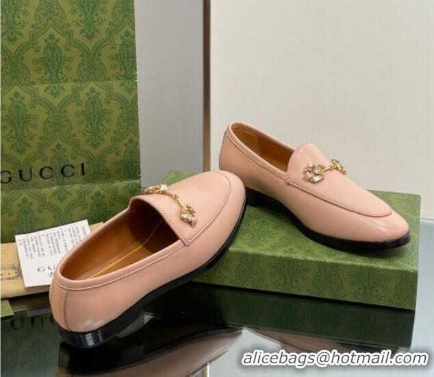 Buy Fashionable Gucci Jordaan Leather Loafers with Crystals Light Pink 1012054 