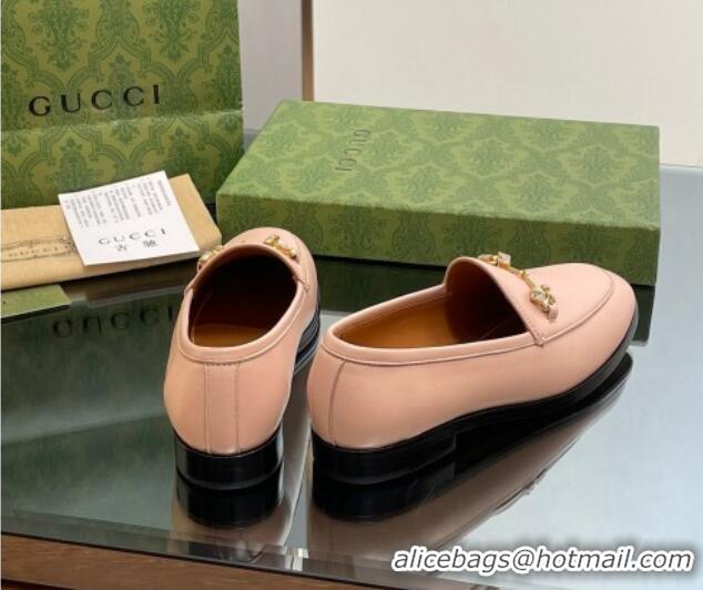 Buy Fashionable Gucci Jordaan Leather Loafers with Crystals Light Pink 1012054 