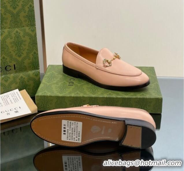 Buy Fashionable Gucci Jordaan Leather Loafers with Crystals Light Pink 1012054 