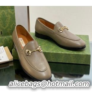 Shop Duplicate Gucci Jordaan Leather Loafers with Crystals Khaki Green 1012055