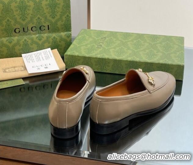 Shop Duplicate Gucci Jordaan Leather Loafers with Crystals Khaki Green 1012055