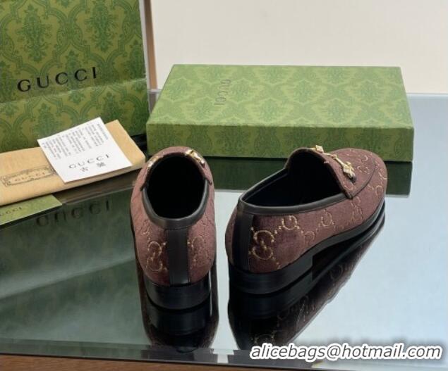 Charming Gucci Jordaan GG Velvet Loafers with Crystals Brown 012060