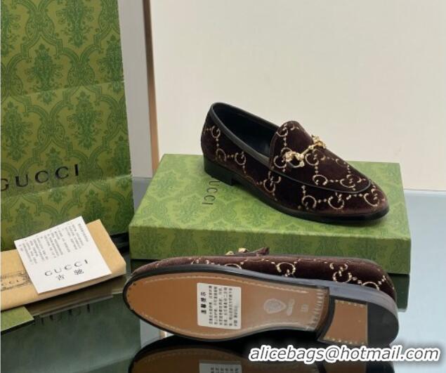 Charming Gucci Jordaan GG Velvet Loafers with Crystals Brown 012060