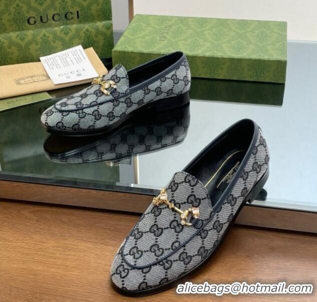 Sumptuous Gucci Jordaan GG Canvas Loafers with Crystals Grey 012061