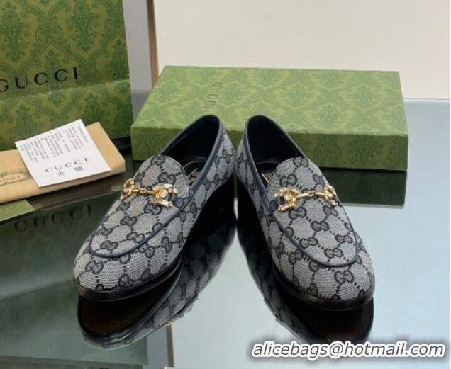 Sumptuous Gucci Jordaan GG Canvas Loafers with Crystals Grey 012061