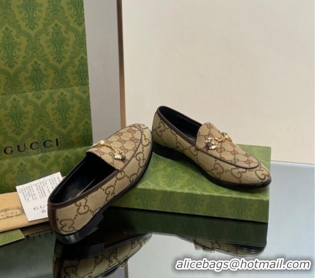 Perfect Gucci Jordaan GG Canvas Loafers with Crystals Brown 012062