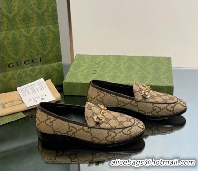 Perfect Gucci Jordaan GG Canvas Loafers with Crystals Brown 012062