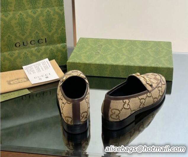 Perfect Gucci Jordaan GG Canvas Loafers with Crystals Brown 012062