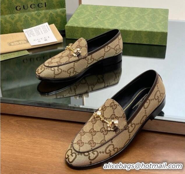 Perfect Gucci Jordaan GG Canvas Loafers with Crystals Brown 012062