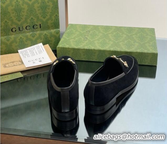 Charming Gucci Jordaan Suede Loafers with Crystals Black 012063