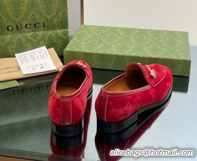 Best Price Gucci Jordaan Suede Loafers with Crystals Red 012065