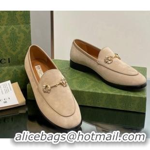 Purchase Gucci Jordaan Suede Loafers with Crystals Beige 012066