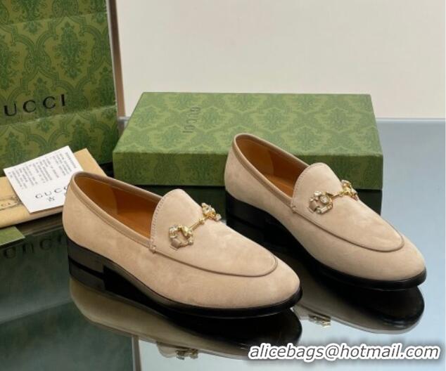 Purchase Gucci Jordaan Suede Loafers with Crystals Beige 012066