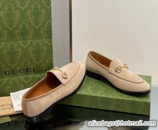 Purchase Gucci Jordaan Suede Loafers with Crystals Beige 012066