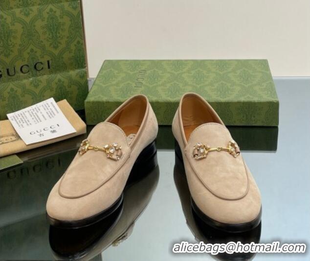 Purchase Gucci Jordaan Suede Loafers with Crystals Beige 012066