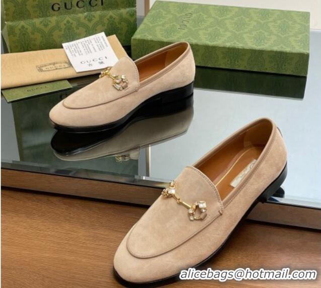 Purchase Gucci Jordaan Suede Loafers with Crystals Beige 012066