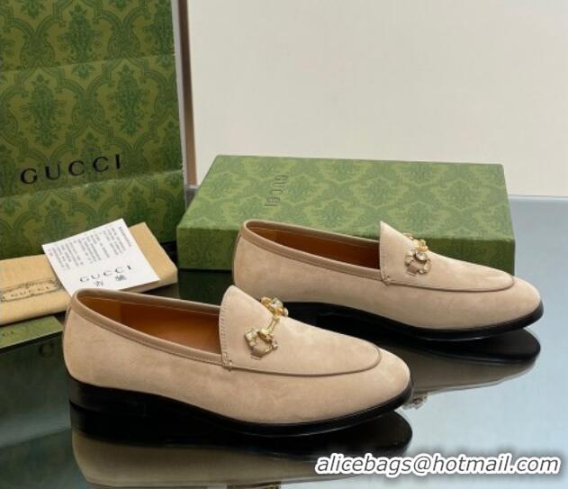 Purchase Gucci Jordaan Suede Loafers with Crystals Beige 012066