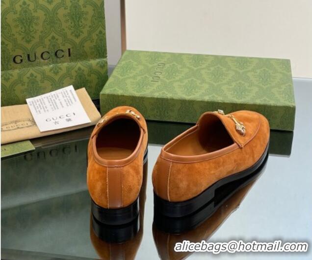 Most Popular Gucci Jordaan Suede Loafers with Crystals Brown 012068