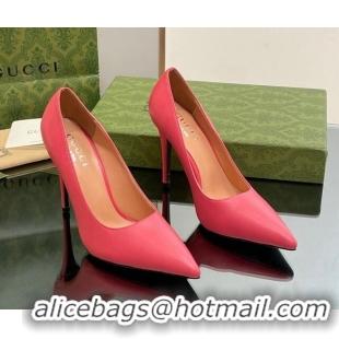 Buy Discount Gucci Leather Pointed High heel Pumps 10.5cm with GG Dark Pink 1012070