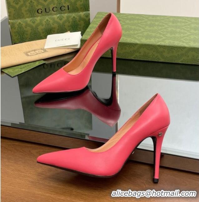 Buy Discount Gucci Leather Pointed High heel Pumps 10.5cm with GG Dark Pink 1012070