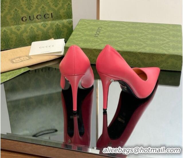 Buy Discount Gucci Leather Pointed High heel Pumps 10.5cm with GG Dark Pink 1012070