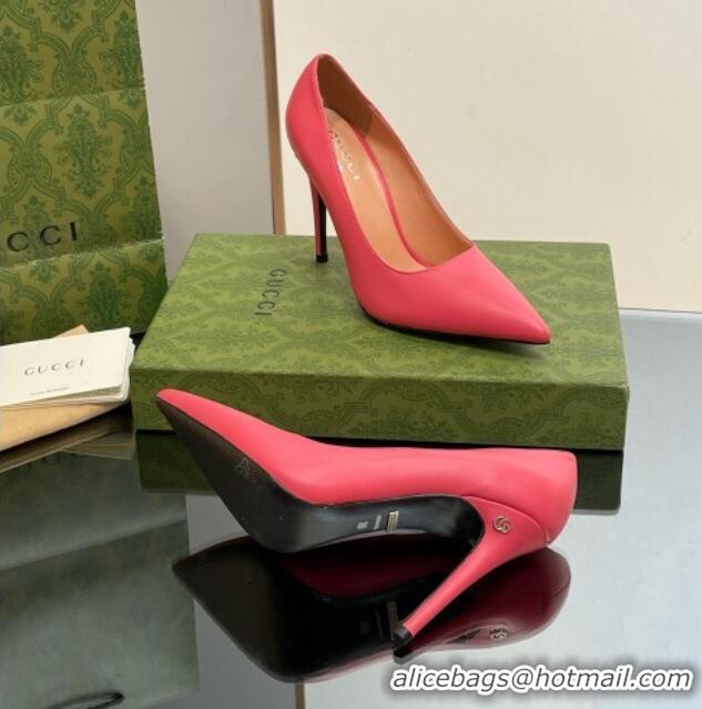 Buy Discount Gucci Leather Pointed High heel Pumps 10.5cm with GG Dark Pink 1012070