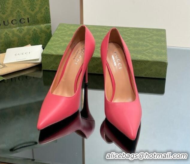 Buy Discount Gucci Leather Pointed High heel Pumps 10.5cm with GG Dark Pink 1012070