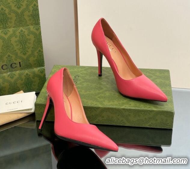 Buy Discount Gucci Leather Pointed High heel Pumps 10.5cm with GG Dark Pink 1012070