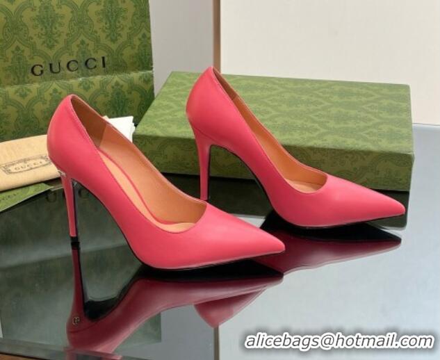 Buy Discount Gucci Leather Pointed High heel Pumps 10.5cm with GG Dark Pink 1012070