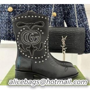 Best Product Gucci Lizard-print Leather Ankle Boots 3cm with Double G and Studs Black 012069