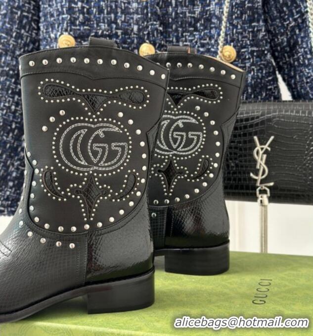 Best Product Gucci Lizard-print Leather Ankle Boots 3cm with Double G and Studs Black 012069