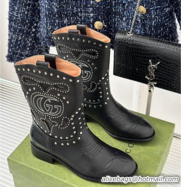 Best Product Gucci Lizard-print Leather Ankle Boots 3cm with Double G and Studs Black 012069