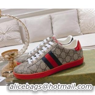 Luxurious Gucci Ace GG Canvas Sneakers Beige/Red 012072