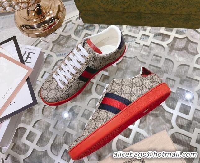 Luxurious Gucci Ace GG Canvas Sneakers Beige/Red 012072