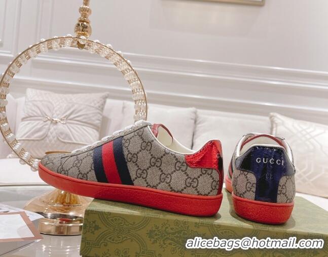 Luxurious Gucci Ace GG Canvas Sneakers Beige/Red 012072