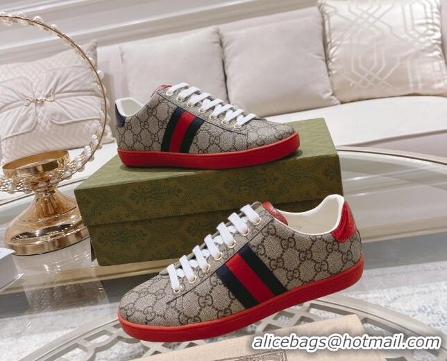 Luxurious Gucci Ace GG Canvas Sneakers Beige/Red 012072